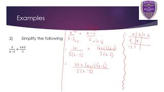 9 Algebraic Fractions Lesson 2 Adding and Subtracting [upl. by Divine]