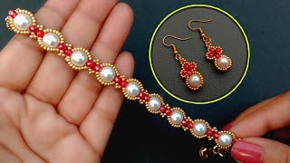 Designer Beaded Flower BraceletBracelet amp EarringsJewelry Making Useful amp Easy [upl. by Dorian674]