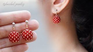 Berries beaded bead earrings How to make jewelry Beading tutorial [upl. by Marlen]