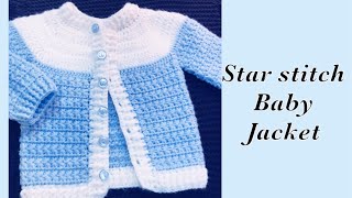 Baby Boy Set How to crochet newborn star stitch sweater jacket cardigan 06M Crochet for Baby 176 [upl. by Ennovihc631]