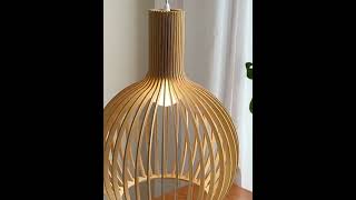 Modern Wooden Pendant Light Fixture Nordic Creative Birdcage Chandelier woodart birdcagelamp [upl. by Galatea6]