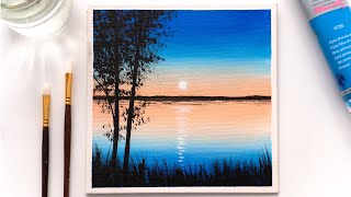 Simple Sunset Acrylic Painting for Beginners  Easy Acrylic Painting Idea [upl. by Trilly]