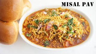 Street Food style Misal Pav Recipe  Mumbai street food of usal sprouts curry [upl. by Kerrill]