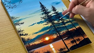 How to Draw a Sunset Lake  Acrylic Painting for Beginners [upl. by Cesaria]