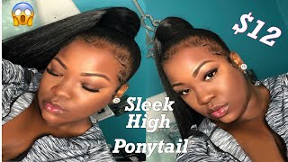 SUPER EASY SLEEK HIGH PONYTAIL WITH WEAVE NO HEAT NO GLUE ON NATURAL HAIR [upl. by Keener]