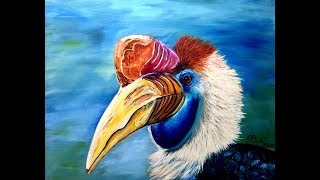 Painting an Exotic Bird in Oil  Knobbed hornbill Aceros cassidix [upl. by Ferrick]