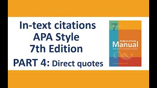 APA 7  Intext Citations Part 4 Direct quotes [upl. by Saul]