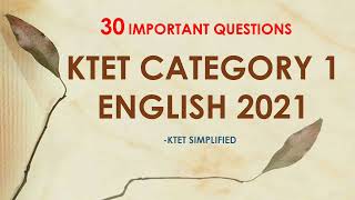 KTET CATEGORY 1 ENGLISH EXAM SPECIAL SERIES [upl. by Niwdla]