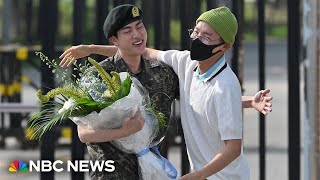 Jin greeted by BTS colleagues as he leaves South Korean army after national service [upl. by Treiber]