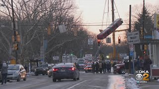 Port Authority Bus Hoisted From Site Of Pittsburgh Bridge Collapse [upl. by Hertha993]