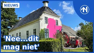 Ten einde raad opnieuw een monument roze geschilderd [upl. by Annaitsirk744]