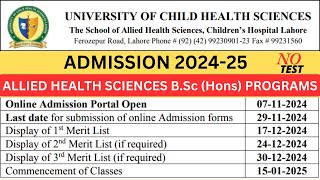 University of Child Health Sciences UCHS Lahore Admissions 202425 DPT amp Allied Health Sciences [upl. by Ainehta]