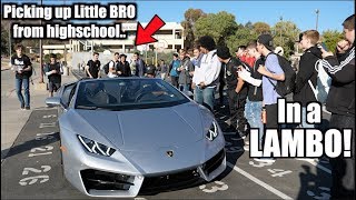 Picking up little bro from High School in LAMBORGHINI [upl. by Okoy801]