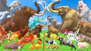 Prehistoric Mammals vs Modern Animals vs Elephant vs Woolly Mammoth vs Giant Lion Animal Epic Battle [upl. by Hairym]