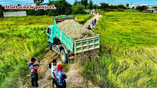 Start a new project Pour soil Make way for farmers By Dump Trucks 5ton Bulldozer By komatsu D21p [upl. by Morgun541]