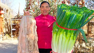 World Biggest Green Onion Grilled with Fat Intestines Best Combination for BBQ Uncle Rural Gourmet [upl. by Nauqyt818]