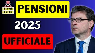 🟨 PENSIONI 2025 UFFICIALE❗️ LE NOVITA NELLA LEGGE DI BILANCIO COSA CAMBIA❓ [upl. by Llehsar]