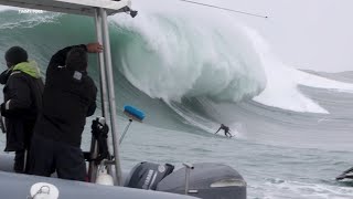 Visitors from all over the world flock to Mavericks as surfers brave massive waves [upl. by Keelby]