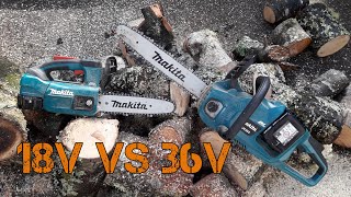 Makita 18v Chainsaw VS Makita 36v Chainsaw [upl. by Ajidahk]