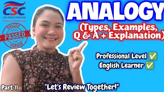 TYPES OF ANALOGY amp EXAMPLES 2024  CIVIL SERVICE EXAM REVIEW FOR PROFESSIONAL LEVEL 💯 [upl. by Aehtrod]