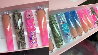 CUSTOM ACRYLIC PRESS ONS 💖💙✨  SHRINKING PRESS ONS   FULL MONEY NAIL APPLICATION [upl. by Javed616]