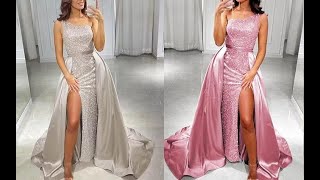 Elegant One Shoulder Sequin Prom Dress  Long Sparkly Tulle Ball Gown with Slit for Evening Parties [upl. by Mulligan63]