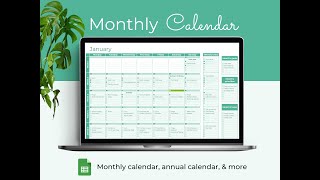 Monthly Calendar Google Sheets Template [upl. by Naerda]