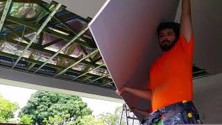 Verandah ceiling plasterboard gyprock fixing 6m sheet Nov 2017 [upl. by Ynetsed]