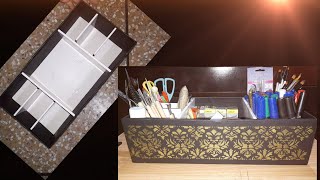 how to make desk organizer from cardboard box easy and simple organizer fhcreations [upl. by Nesbitt]