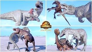 Indominus Rex VS All Dinosaurs Fighting amp Killing Animations 🦖 Jurassic World Evolution 2  IREX [upl. by Tera526]