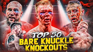 Top 50 Most Brutal Bare Knuckle Knockouts Ever  Top Dog BKFC Bare Knuckle Boxing [upl. by Ahsemit]