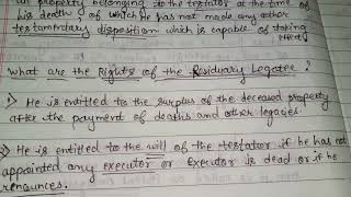 Rights of The Residury Legatee Testamentary succession Family Law 6th Semester Part 67 [upl. by Brodeur]