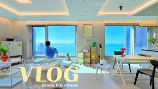 Vlog  오션뷰 colorful 인테리어 홈 🏠  다이어트 식단으로 또띠아 샌드위치 만들어 먹기🩵  송도자이 크리스탈오션 [upl. by Zwart952]