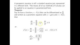 Ch 122 Calculus with Parametric Curves [upl. by Fattal763]