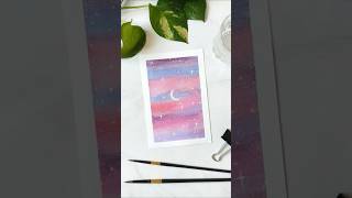 Aesthetic sky with watercolor  Pink purple blue sky  Dreamy sky with stars and moon [upl. by Hgieleak]