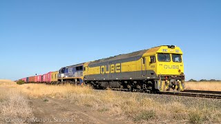 9173 QUBE Ultima Broad Gauge Container Train G532 amp VL351 432024  PoathTV Australian Railways [upl. by Ihsakat]