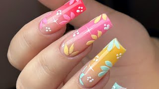 Uñas acrílicas largas con efecto ombre y diseño de flores 🌺 [upl. by Yeliw]