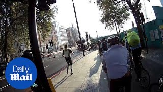 Horrifying moment lorry almost smashes into a group of cyclists [upl. by Yoshiko]