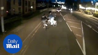 Cyclists nearly fall off their bikes when truck driver sounds his horn [upl. by Eseenaj]