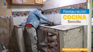 como restaurar cocina con porcelanato de 60x120 👍✅ CERAMICA en mesón de cocina [upl. by Rehsa]