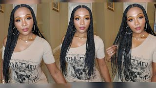 Cheap Braided Wig OMG YES Freetress Equal Braid Lace Wig LONG BOX BRAIDS  FT Ebonylinecom [upl. by Quinta]