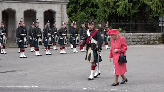 The Queen inspects the Royal Guard from 5 SCOTS outside Balmoral Castle in Scotland August 2021 [upl. by Brahear]