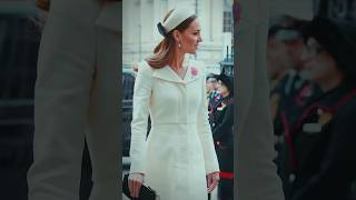 Catherine in a white coat dress with a matching hat Anzac Day service at Westminster Abbey in 2022 [upl. by Curtice]