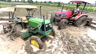 John Deere 5310 Stuck in Mud Badly Pulling by Mahindra Arjun NOVO 605 4wd tractor [upl. by Robert]