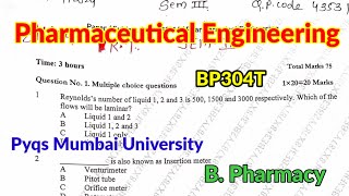 Pharmaceutical Engineering B pharm 3rd semester pyq  Mumbai university B Pharmacy  PYQ [upl. by Elleirad361]