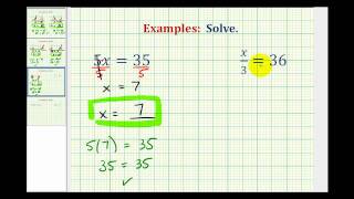 Ex Solve One Step Equations By Mult and Div Whole Numbers Variable on Left [upl. by Ramilahs515]