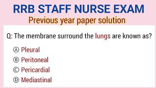 RRB Staff Nurse previous year paper with solution  RRB Staff nurse officer old paper [upl. by Nawyt]