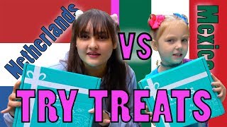 TRY TREATS UNBOXING Country VS Country The TOYTASTIC Sisters FUNNY SKIT [upl. by Asemaj]