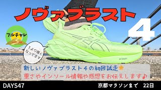 【Days47】ノヴァブラスト４⭐️初回インプレッション⭐️ジョグ〜キロ５分ペースでの感想や重さ、インナーソールについて情報を共有します！ [upl. by Atinod]