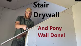 Sheetrocking Our Stairs and Pony Wall  This Can Light Trim Is Terrible [upl. by Whitver]